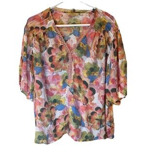 Women's Hope & Harlow Floral Print Short Sleeve Blouse - Size XL